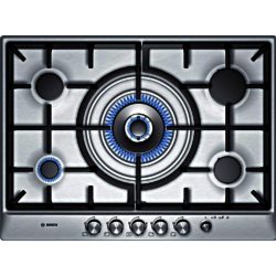 Bosch Exxcel PCR715M90E 70cm Gas Hob with Central Wok Burner in Brushed Steel